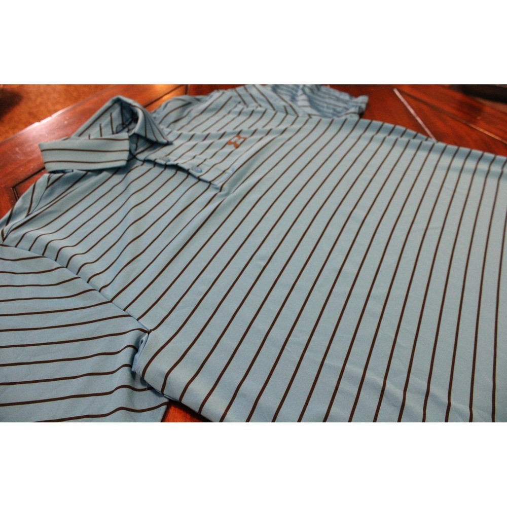Under Armour Playoff Polo Shirt Mens Large Blue Stripe HeatGear Golf Stretch